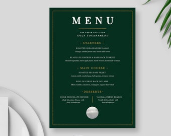 Golf Menu Cards, Dinner Menu Editable Template for Golf Tournament, Golf Printable Menu, Golf Birthday Menu Card Digital Download