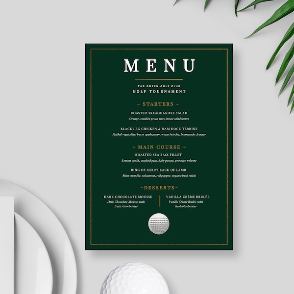 Golf Menu Cards, Dinner Menu Editable Template for Golf Tournament, Golf Printable Menu, Golf Birthday Menu Card Digital Download