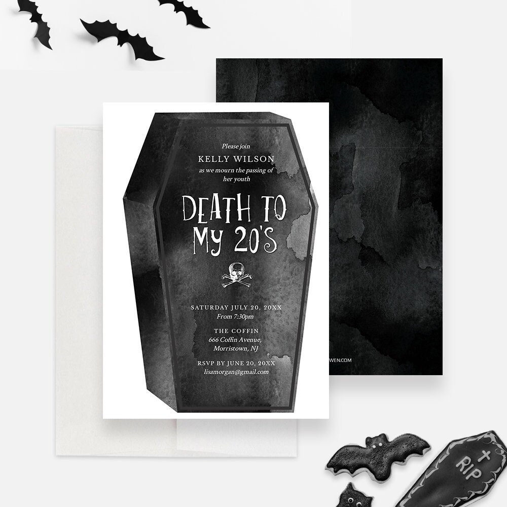 Coffin Party Invitation Editable Template, Here Lies My Youth