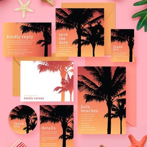 Hola Beaches Bachelorette Party Invitation, Aloha Beaches Girls Night Out, Tropical Paradise Mexican Vacation, Island Palm Tree