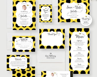 Bumblebee Birthday Printed Party Invitations, Bee Party Bee Invites, Honey Bee Childrens Birthday, 1st 2nd 3rd Birthday, Happy Bee Day