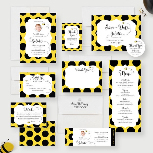 Bumblebee Birthday Printed Party Invitations, Bee Party Bee Invites, Honey Bee Childrens Birthday, 1st 2nd 3rd Birthday, Happy Bee Day