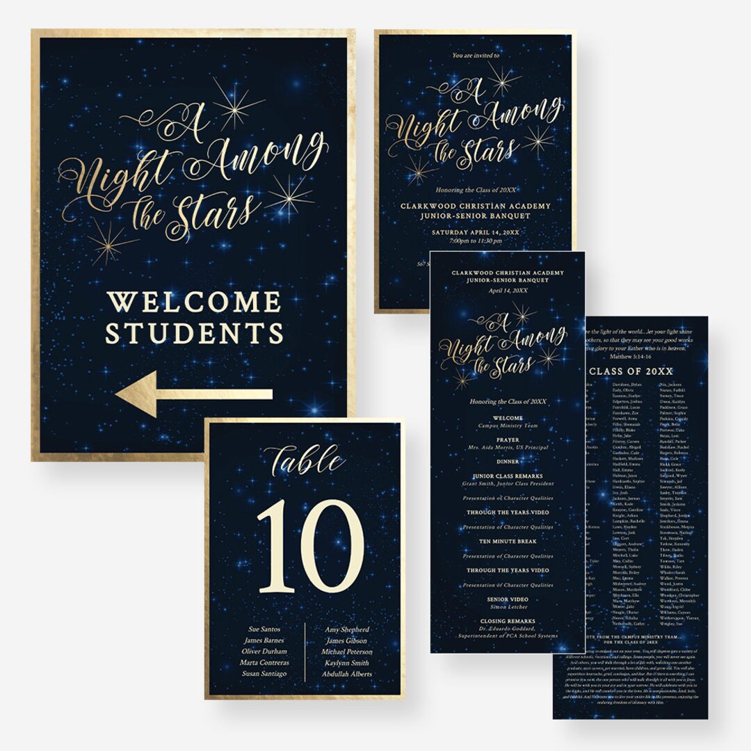 A Night Among the Stars Invitation Template Set, Prom Welcome Sign ...