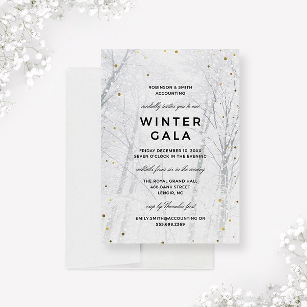 Winter Gala Party Invitation Template, Winter Wonderland Digital Download, Winter Birthday Invites, Winter Scene Printable Cards