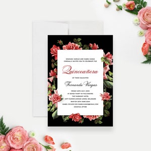 Quinceanera Party Invitation Personalized, Mis Quince Anos 15th Birthday Instant Download, Red Rose Sweet 16 Invites, Floral Invitation