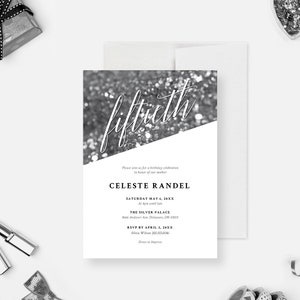 Fiftieth Birthday Invitation Card in Silver, Fifty Birthday Bash Invites, Invitation for 50th 60th 70th 80th 90th Birthday Milestone