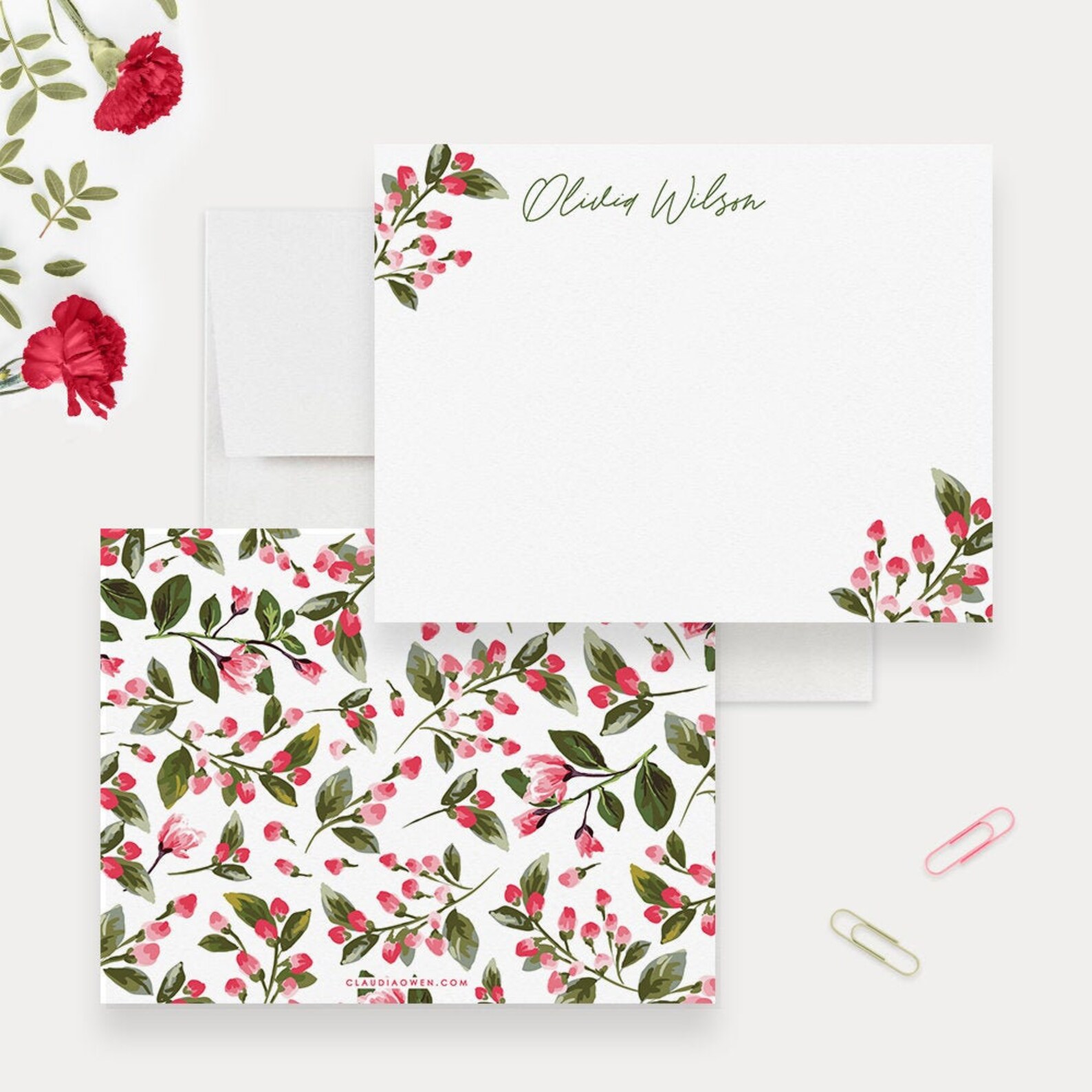 Floral Personalized Note Card Set For Women Office Floral Etsy