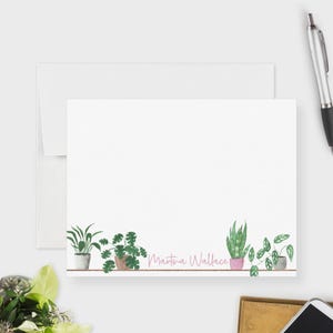 Personalized Potted Plants Note Card Houseplant Stationery Set for Her Modern Greenery Thank You Cards Plant Lover Gifts