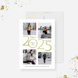 Modèle de carte promotion 2025, faire-part de l'obtention du diplôme universitaire, cartes photo imprimables, téléchargement numérique des diplômés de l'école, cartes de félicitations