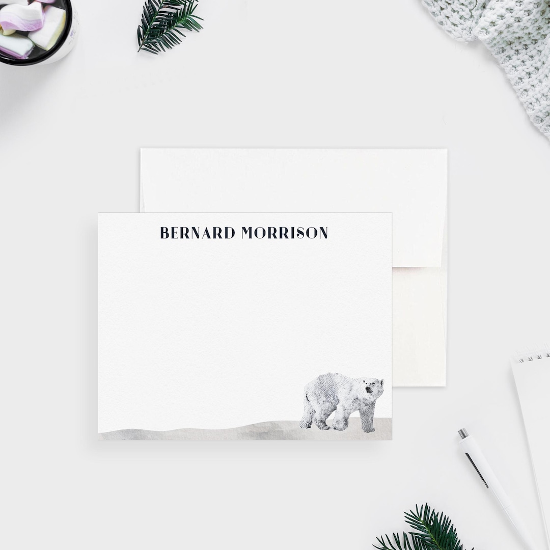 Personalized Winter Bear Note Card, Polar Bear Thank You Card With ...