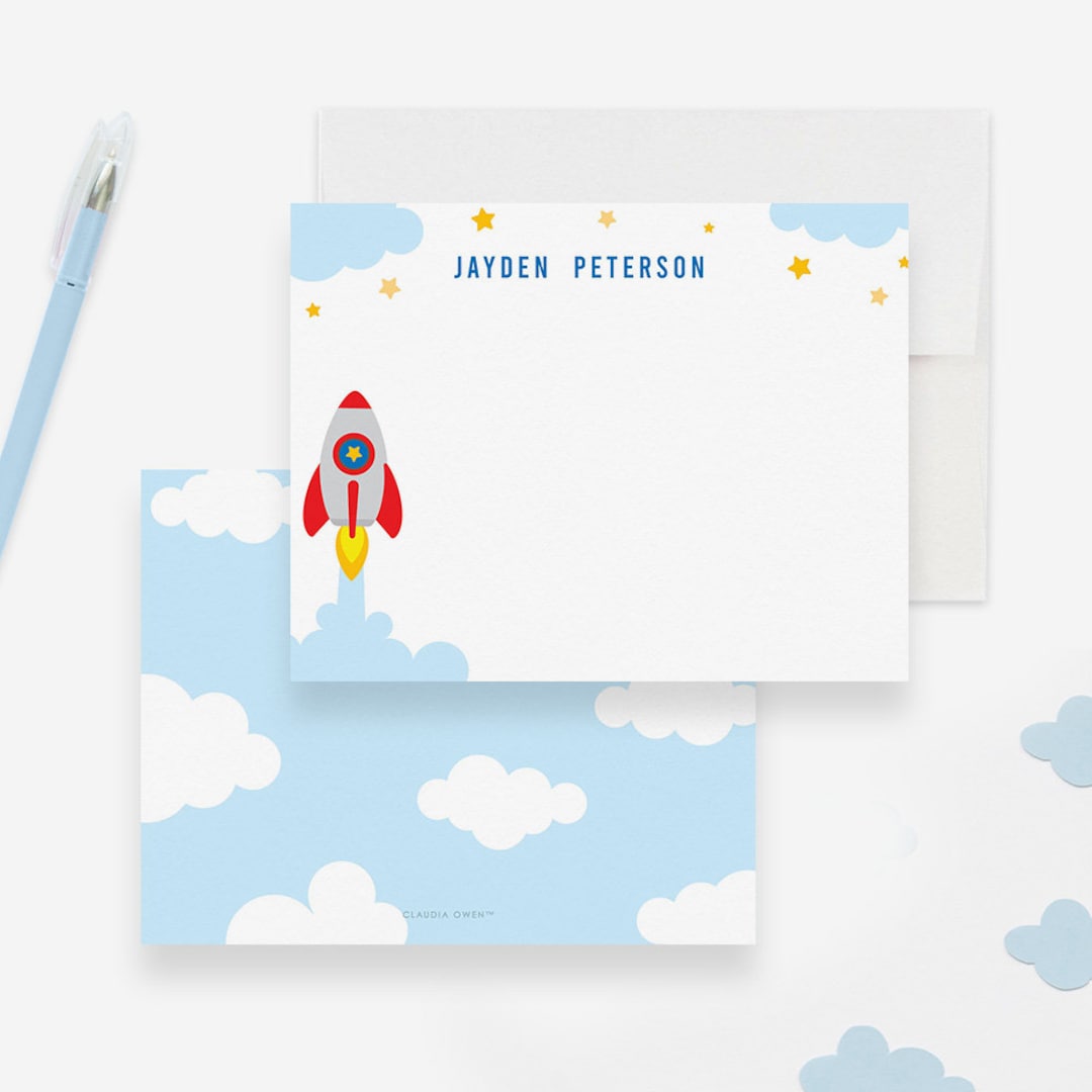 Personalized Rocket Ship Stationery, Space Birthday Thank You Note Card ...