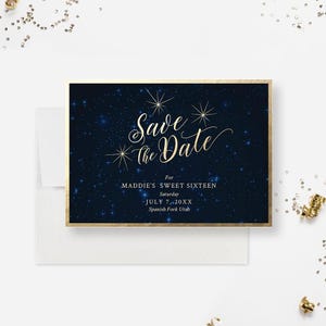 Cartão imprimível para salvar a data, download instantâneo do céu noturno estrelado, salvar a data, modelo digital para salvar a data celestial