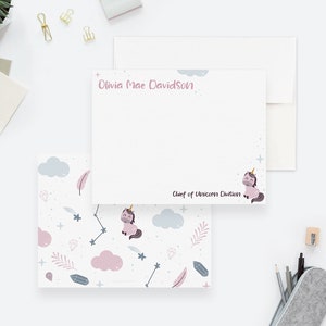 Personalized Unicorn Note Cards with Envelopes, Girl Stationery Set, Unicorn Notes Gift for Girls, Custom Thank You Cards for Girls