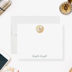 Personalized Compass Note Card Custom Name Travel Stationery Adventure Thank You Card Map Design Gift