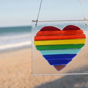 Colorful Rainbow Heart Suncatcher | Handmade Fused Glass Window Art