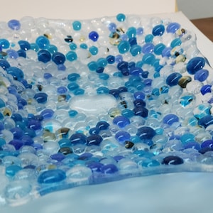 Ocean Pebbles Heart Fused Glass Bowl