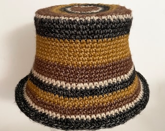 Crochet Wool Blend Bucket Hat, Striped Bucket hat