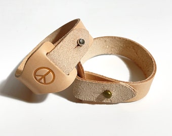 Leather Peace Bracelet, Peace sign or plain leather cuff