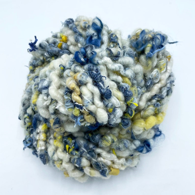weaving yarn Denim /& Sunshine II corespun textured novelty yarn #117 Handspun Art Yarn bulky yarn
