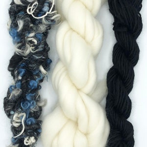 Weaver&#39;s Fiber Pack #97 - &quot;Black & Blue&quot; weaving yarn, Mini fiber pack, Tapestry pack, Yarn pack