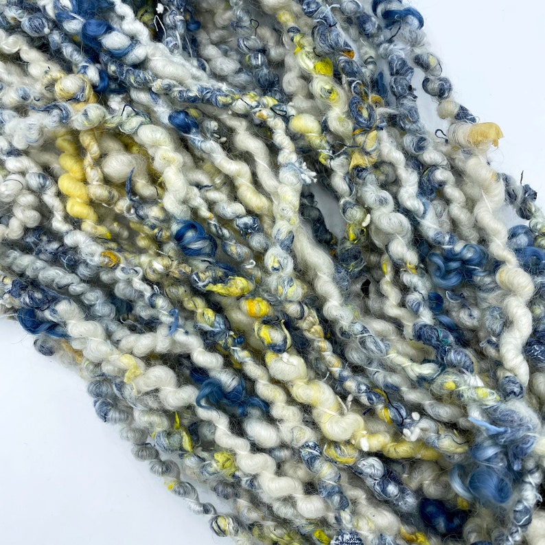 weaving yarn Denim /& Sunshine II corespun textured novelty yarn #117 Handspun Art Yarn bulky yarn