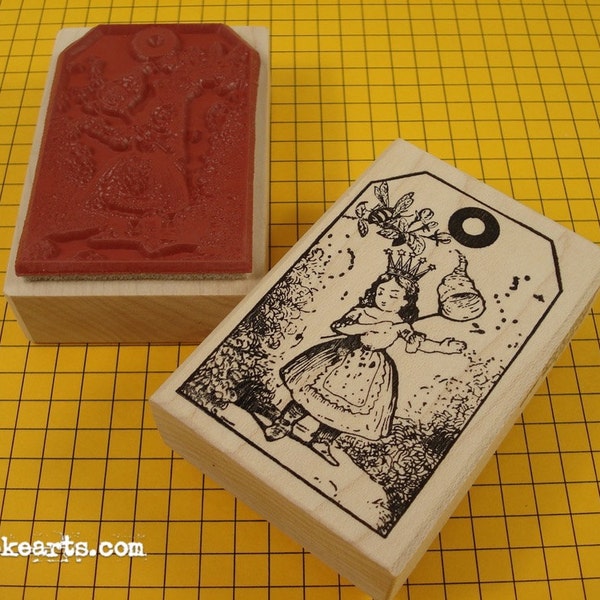 Bee Girl Tag Stamp / Invoke Arts Collage Rubber Stamps