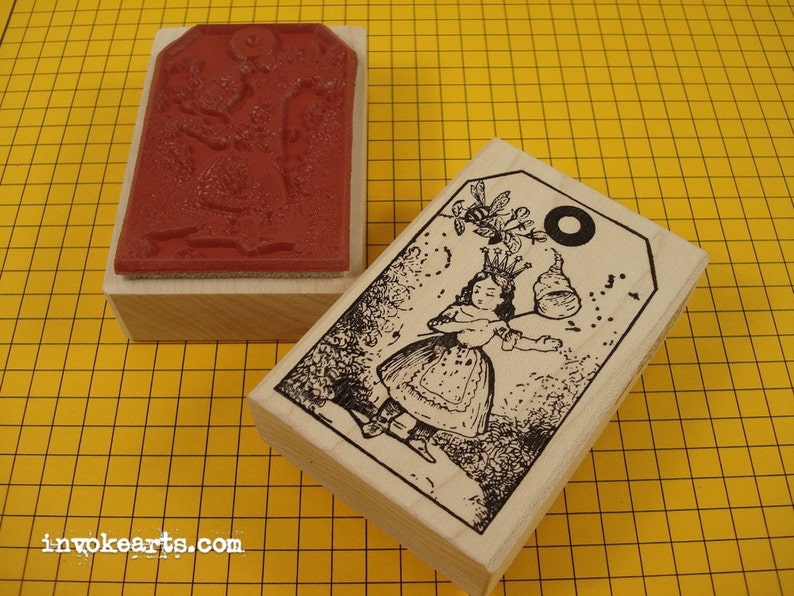 Bee Girl Tag Stamp / Invoke Arts Collage Rubber Stamps image 1