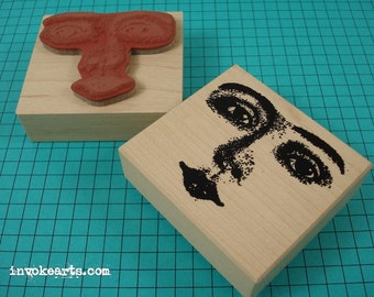 Looking Away Face / Invoke Arts Collage Rubber Stamps