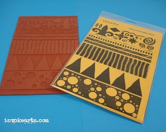 Funky Borders / Invoke Arts Collage Rubber Stamps / Unmounted Stamp Set