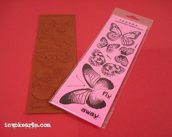 Butterfly Bits / Invoke Arts Collage Rubber Stamps / Unmounted Stamp Set