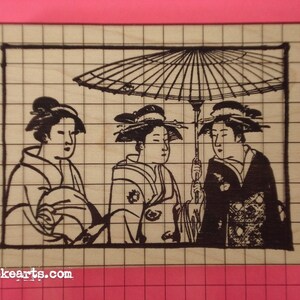 Three Geisha Stamp / Invoke Arts Collage Rubber Stamps image 2