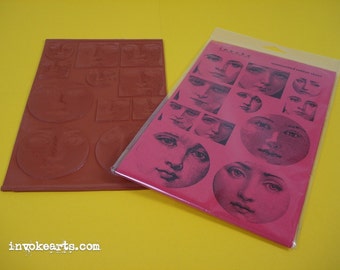 Face Blocks / Invoke Arts Collage Rubber Stamps / Unmounted Stamp Set