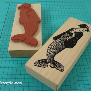 Geisha Mermaid Stamp / Invoke Arts Collage Rubber Stamps image 1