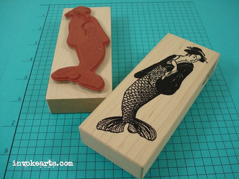 Geisha Mermaid Stamp / Invoke Arts Collage Rubber Stamps image 1