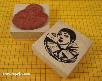 Pierrot's Head Face Stamp / Invoke Arts Collage Rubber Stamps