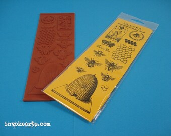 Bees / Invoke Arts Collage Rubber Stamps / Unmounted Stamp Set