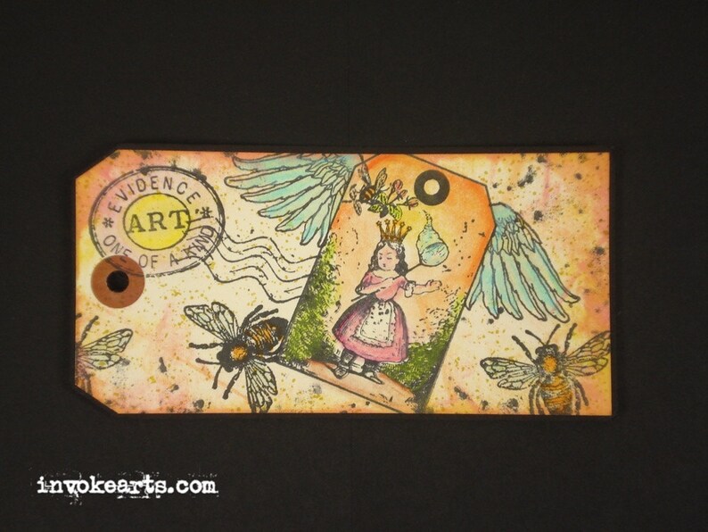 Bee Girl Tag Stamp / Invoke Arts Collage Rubber Stamps image 4