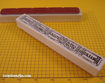 Art Words Ticket Strip Stamp / Invoke Arts Collage Rubber Stamps