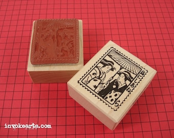 Geisha Post  Stamp / Invoke Arts Collage Rubber Stamps