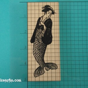 Geisha Mermaid Stamp / Invoke Arts Collage Rubber Stamps image 2