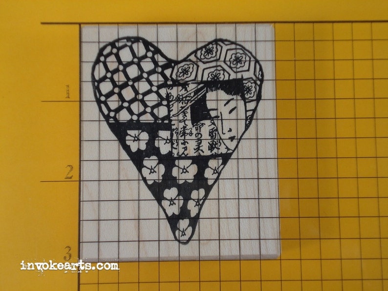 Geisha Heart Stamp / Invoke Arts Collage Rubber Stamps image 2