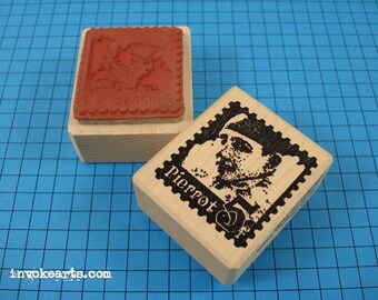 Pierrot Post Face Stamp / Invoke Arts Collage Rubber Stamps