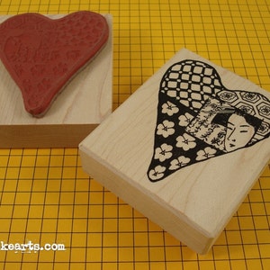 Geisha Heart Stamp / Invoke Arts Collage Rubber Stamps image 1