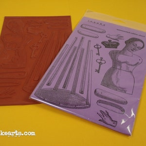 Santos Paper Doll / Invoke Arts Collage Rubber Stamps / Unmounted Stamp Set