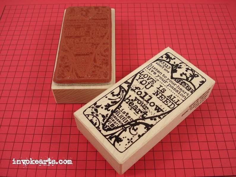 Heart Ticket Stamp / Invoke Arts Collage Rubber Stamps image 1