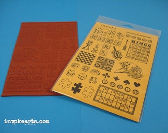 Game Pieces / Invoke Arts Collage Rubber Stamps / Unmounted Stamp Set