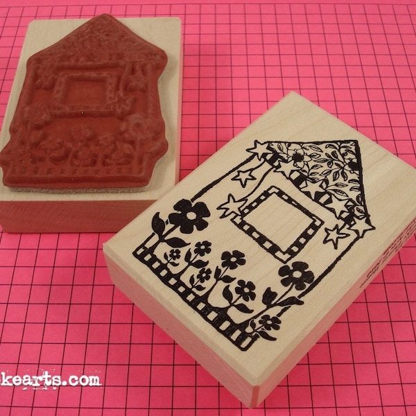 Funky Flower House Frame Stamp / Invoke Arts Collage Rubber Stamps