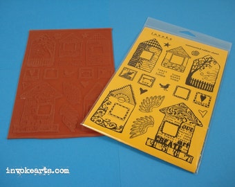 Funky Houses Invoke Arts Collage Rubber Stamps / Unmounted Stamp Set