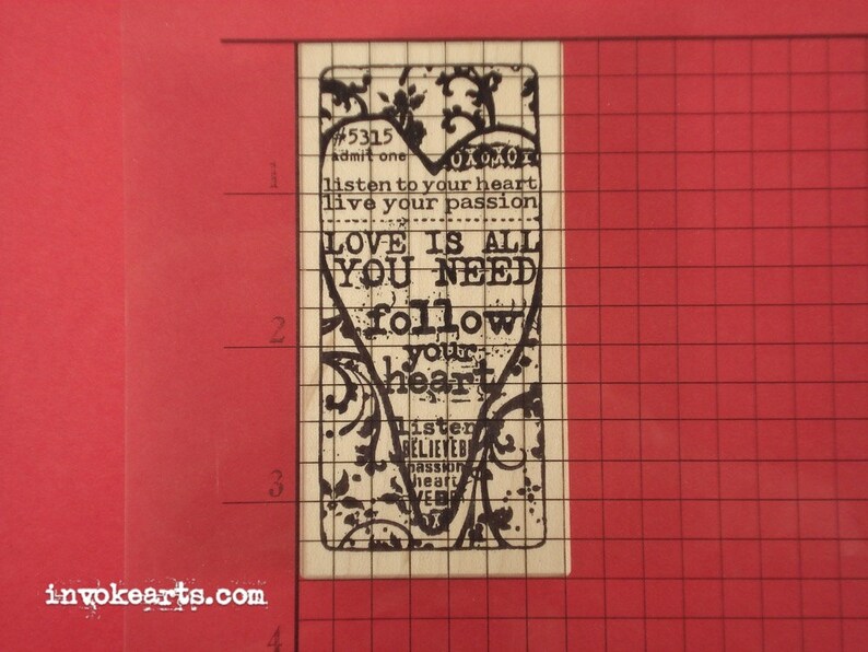 Heart Ticket Stamp / Invoke Arts Collage Rubber Stamps image 2