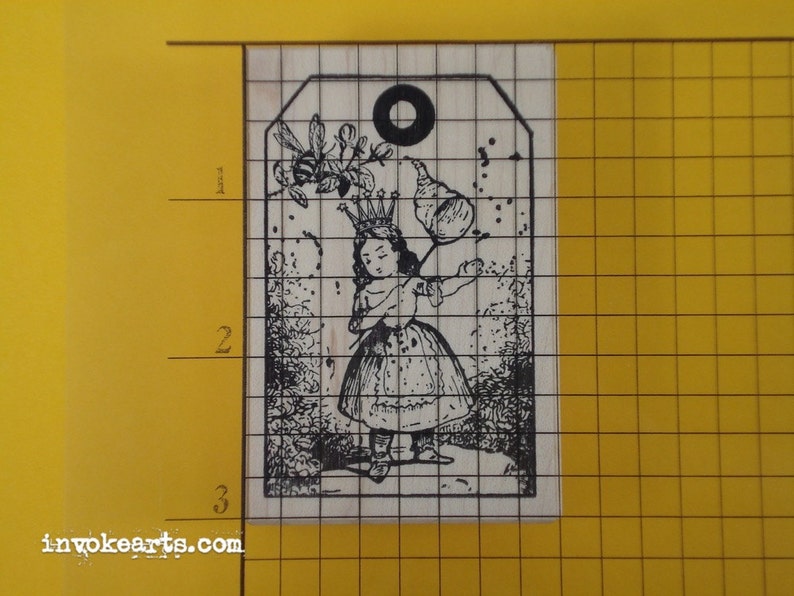 Bee Girl Tag Stamp / Invoke Arts Collage Rubber Stamps image 2